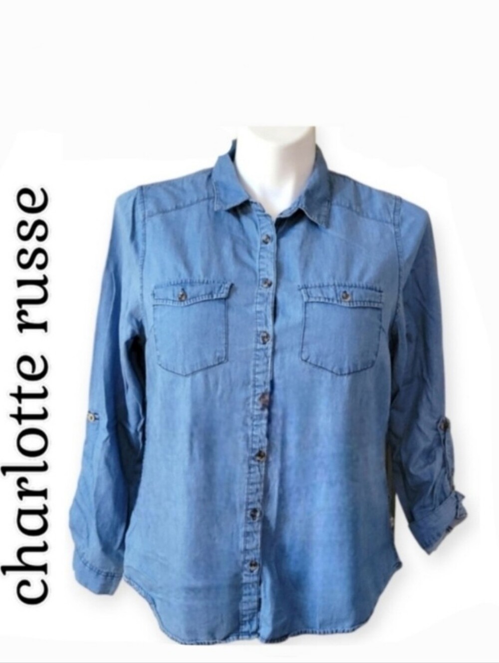 Charlotte Russe Chambray Denim Button Down Shirt